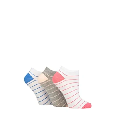 Image of Women&#039;s 3 Pair SOCKSHOP Wildfeet Cotton Patterned Trainer Socks Stripes White / Grey 4 8