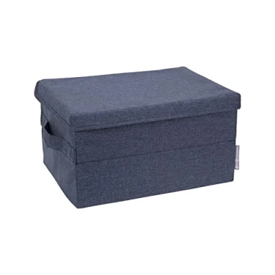 Image of Bigso Box of Sweden Foldable Soft Storage for Home and Office Canvas Wardrobe Organiser with Lid Spacious Cube Clothing Accessories Blue