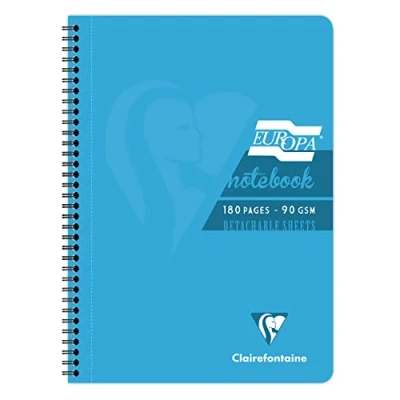 Image of Clairefontaine Europa Ref 5802Z Wirebound Notebooks, Hardwearing Bright and Glossy Covers, 180 Lined Sheets, A4 size Micro Perforated Pages, Turquoise Cover (Pack of 5)