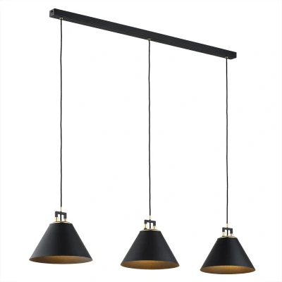Image of Orte Bar Pendant Ceiling 3 Light Black Structure, Brass Elements