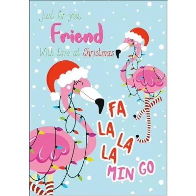 Image of doodlecards Friend Christmas Card Flamingo Tree Lights Medium Size for with Plain Envelope
