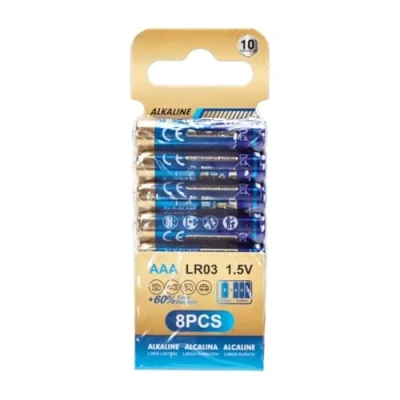 Image of LR03 (AAA) 1.5V Alkaline Battery, Perfect for Remotes, Toys and Flashlights.Presented in a pack of 8 convenience durability.