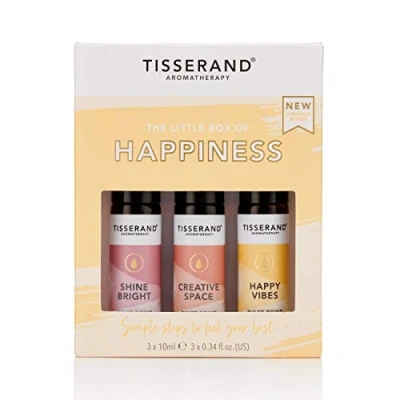 Image of Tisserand Aromatherapy The Little Box of Happiness Shine Bright, Creative Space, Happy Vibes 100% Natural Pure Essential Oils 3x10ml