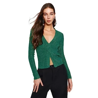 Image of Trendyol FeMan Regular fit Basic V Neck Knitwear Sweater,Emerald,S