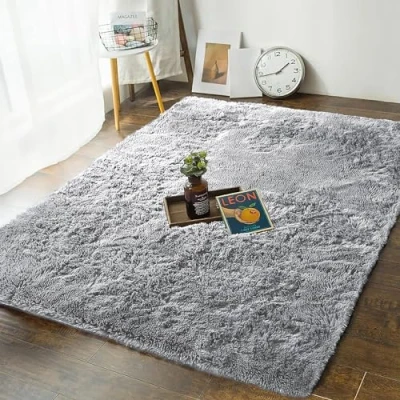 Image of MOONLIGHT20015 Rugs Living Room Grey Area for Bedroom Non Slip Modern Super Soft Large Fluffy Shaggy Thick Pile Shedding Rug Plush Carpet Dining Room, 80cm x 150cm