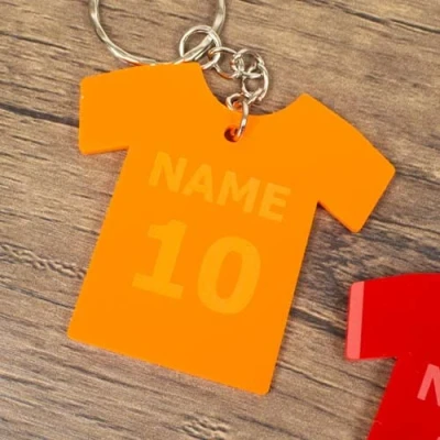 Image of Plain Football Shirt with Name &amp; Number Personalised Keyring