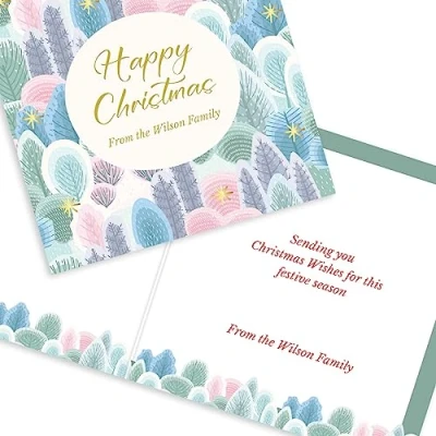 Image of Personalised 20 Christmas Cards bespoke to You (Pink Trees)