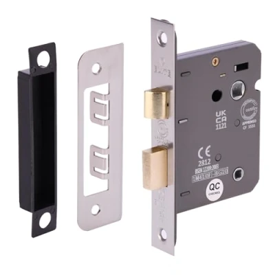 Image of HANDLEZONE® 76mm (3 inch) Silver Nickel Bathroom Lock for Internal Timber Doors, Thumbturn Locking, Reversible Latch, CE &amp; UKCA Approved Fire Rated