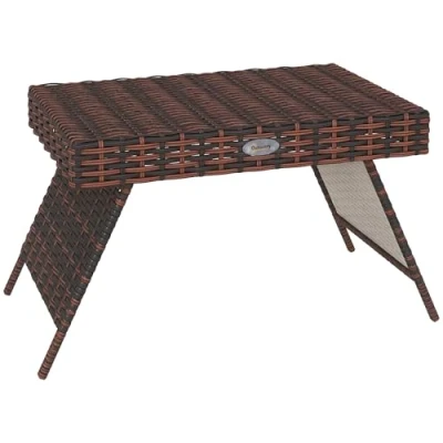 Image of Outsunny Foldable Outdoor Coffee Table, Steel Frame Rattan Side Table for Garden, Brown