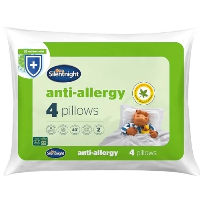 Image of Silentnight Anti Allergy Firm Pillows 4 Pack Support with Fibre Core Ideal for Side Sleepers and Neck Shoulder Pain Relief Hypoallergenic of 4, White