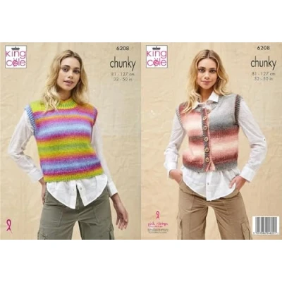 Image of King Cole Knitting Pattern Ladies Chunky Slipover &amp; Womens Waistcoat (6208)
