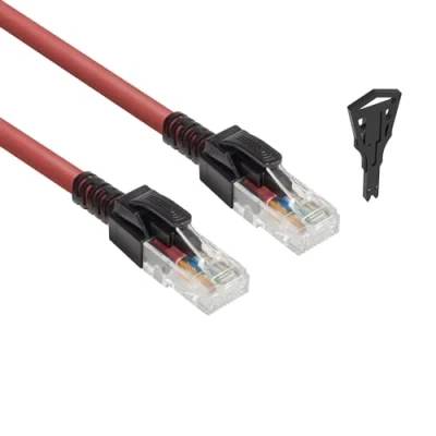 Image of ACT Lockable CAT6A Ethernet Cable with Locks RJ45 Network Patch (U/UTP), LSZH Kink Protection, Red, 1m FB5501