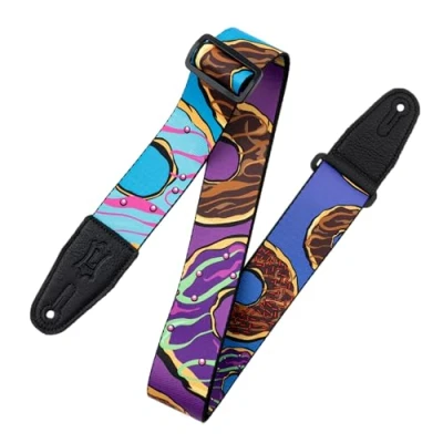Image of Levy&#039;s Musical Instrument&#039;s MPD2 120 2 Wide Polyester Guitar Strap with Sprinkled &amp; Glazed Donuts Motif, One Size