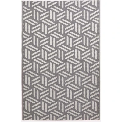 Image of HOMESCAPES Luxury Large Outdoor Rugs for Garden Patio Waterproof 100% Recycled Plastic Mat Carpet 120 x 180cm Reversible White &amp; Grey Geometric Rug Luna, Indoor/Outside Portable, Seamless