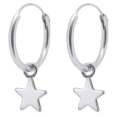 Image of ENTREPLATA Hoop Earrings for Women Girl Little Star Pendant 925 Sterling Silver
