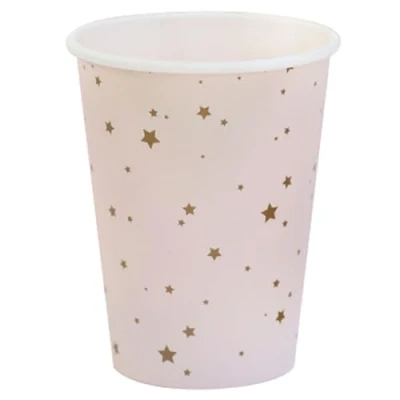 Image of Ginger Ray Pink and Gold Star Princess Birthday Paper Party Cups Pack of 8,11 cm