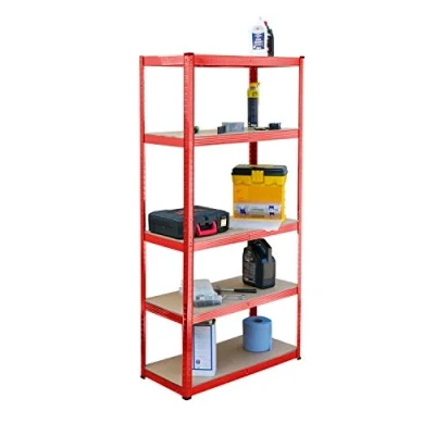 Image of KCT 5 Tier Red Garage Metal Shelving Unit Rack Sturdy Utility Racking Storage Shelf Solutions for Home, Garden, Shed or Workshop
