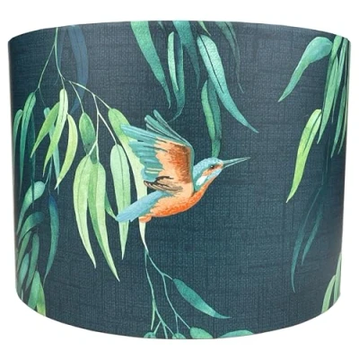 Image of Kingfisher Bird Lampshade Navy Blue or Gold Light Shade with Green Leaves for Ceiling Table Lamps in Bedroom, Living Room, Office