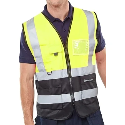 Image of Twotone Executive Hi Vis Safety Yellow &amp; Black Waistcoat (XL)