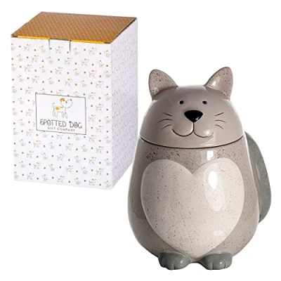 Image of SPOTTED DOG GIFT COMPANY Ceramic Storage Jar, Kitchen Canister for Food, Tea Coffee Sugar Treats, Cute Novelty Cat Themed Accessories, Gifts Women Men (500ml, Grey)