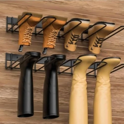 Image of 2 Pack Welly Boot Rack Wall Mounted Stand for 6 Pairs Metal Storage Outdoor and Indoor Shoe Entryway Garage Mudroom