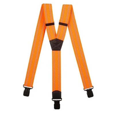 Image of Olata Men’s Hi Vis Reflective Braces/Suspenders with Extra Wide Straps 4cm, Black Clips, Y Shape, Orange