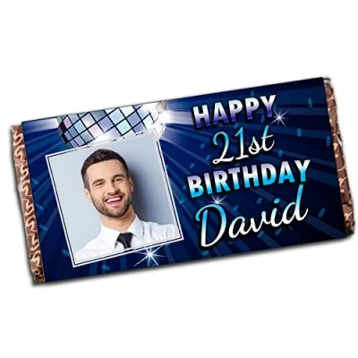 Image of Personalised Mens Boys Happy Birthday Photo 110g Milk Chocolate Bar Gift for him 12th 16th 18th 21st 30th 40th 50th Present Idea N88 Any Age
