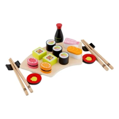 Image of New Classic Toys 10593 Wooden Pretend Play Kids Sushi Set Cooking Simulation Educational Color Perception Toy for Preschool Age Toddlers Boys Girls, Multi Colour Colour, 290 x 160 60mm