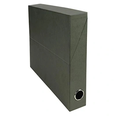 Image of Exacompta Ref 83123E Economic Transfer Boxes 250 x 330 50mm in Size, Metal Reinforced Spine, Suitable for A4 Documents, Hinged Lid Dark Green