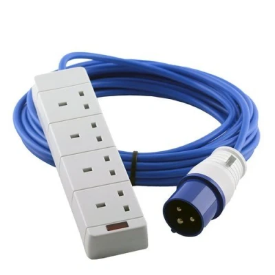 Image of Zexum 16A Blue Male 4 Gang Hook Up Cable 1m