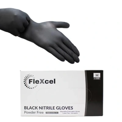 Image of FleXcel Powder Free Nitrile Gloves, Black, X Large Medical Grade, Latex Free, Food Safe (Box of 100)