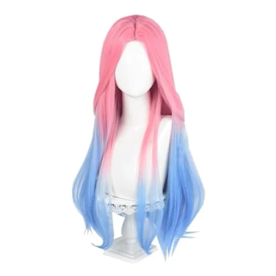 Image of Anime Cosplay Wig Pink Mix Blue Hair Long Straight Middle Part Heat Resistant Halloween Costume Party