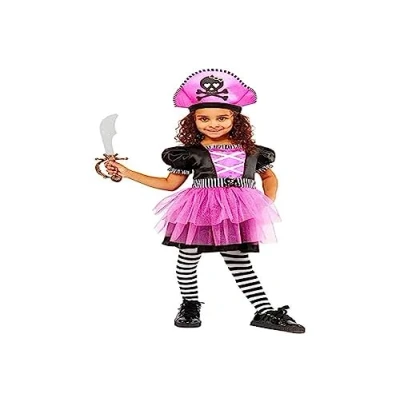 Image of Amscan 9907215 Girls Pink Dazzling Shipmate Pirate World Book Day Fancy Dress Costume Age: 3 4 Yrs