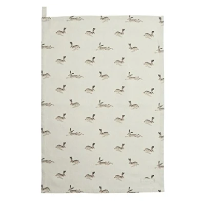 Image of Sophie Allport Hare Tea Towel, 100% Cotton, 45cm x 65cm, Home Kitchen Towel with Hanging Loop