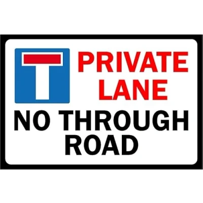 Image of Private lane no through road safety sign 1mm flexible Plastic (600mm x 400mm)