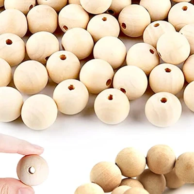 Image of Wood Beads Set, Round Natural Wooden with Hole, Unfinished Loose Beads, Decorative for Home Decorations Craft Making, DIY Jewelry Making (30mm, 50pcs)