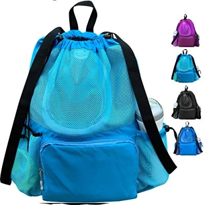 Image of ButterFox Large Swimming Equipment Mesh Bag Drawstring Swim Gym Backpack with Separated Waterproof Dry Compartments, and Wet Separation (Light Blue)