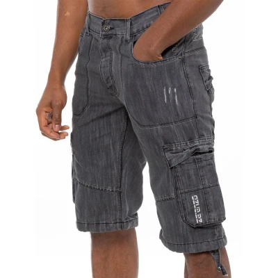 Image of Enzo Mens Cargo Combat Denim Shorts Dark Grey Cotton Size 36 (Waist)