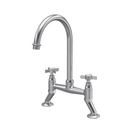 Image of Traditional Bridge Mixer Kitchen Tap with Crosshead Handles Brushed Nickel