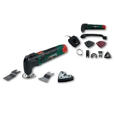Image of Parkside 12V Cordless Multi Purpose Rotary Tool, Highly Versatile Oscillation Technology, Bare Unit, for Sawing, Cutting, Scraping and Sanding, Black/Green/Red/Silver