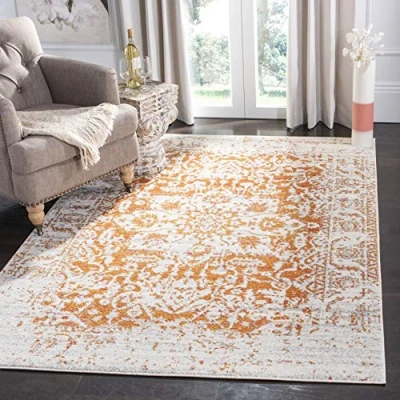 Image of Safavieh Modern Chic Rug for Living Room, Dining Bedroom Madison Collection, Short Pile, in Orange and Ivory, 201 X 279 cm