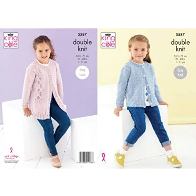 Image of Girls Knitting Pattern Bobble Cardigan and Easy Lace Jacket in Cherished DK King Cole 5587