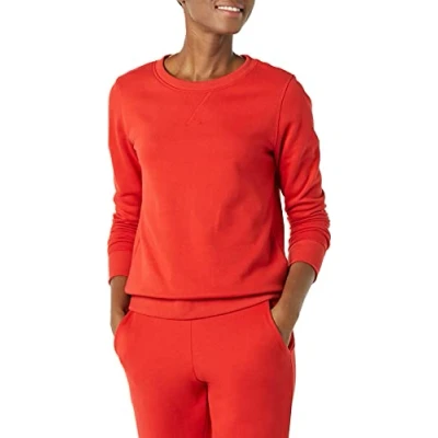 Image of Amazon Essentials Women&#039;s French Terry Fleece Crewneck Sweatshirt (Available in Plus Size), Red, S