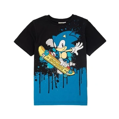 Image of SONIC THE HEDGEHOG Kids T Shirt Boys Girls Character Skateboarding Short Sleeve Black Top Game Movie Merchandise