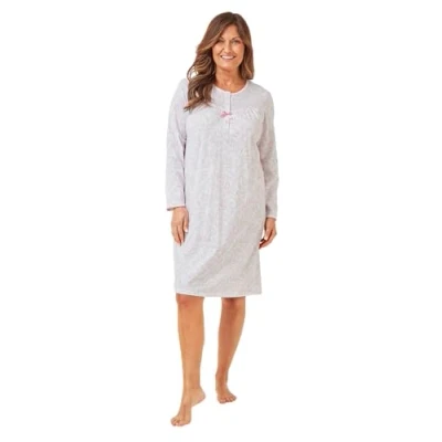 Image of INSIGNIA Womens Long Sleeve Jersey Nighties Nightdress Pure Cotton (Pink Leaves, 16 18)