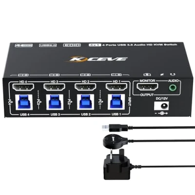 Image of YOUTINGHDAV HDMI KVM Switch 4 Port, USB 3.0 Computers 1 Monitor 8K@60Hz, EDID Emulator, 4K @120Hz PC Share Mouse Keyboard, with Wired Remote