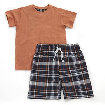 Image of undercover lingerie Boys Check Short Pyjamas 15C549 Burnt Orange 7 8 Years