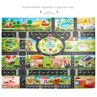 Image of JTMM PVC Game Rug,Plastic Splat Mat, Washable For Floor Or Table,Carpet City Life Great Educational Road Traffic Mat Learning Carpets