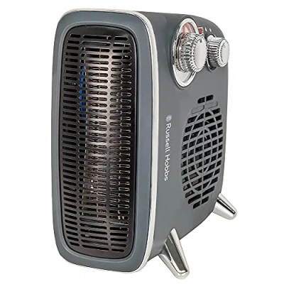 Image of Russell Hobbs 1800W/1.8KW Electric Heater, Retro Horizontal/Vertical Fan Heater in Grey with Adjustable Thermostat, 2 Heat Settings, 20m² Room Size, Dial Control, RHRETHFH1001G Year Guarantee