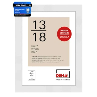 Image of DEHA Design Fontana Photo Frame 5x7, 13x18cm Wooden Picture Frame, White with Protective Acrylic Glazing and Push Turn Clips